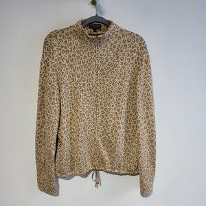 St. John Sport Metallic Gold Tan Leopard Knit Full Zip Up Jacket Sweater M NWOT
